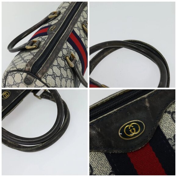 GUCCI GG Supreme Sherry Line Boston Bag PVC Navy Gold 24 012 3842 Auth 133308 - Picture 16 of 16